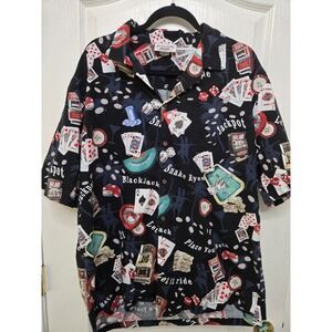Las Vegas Casino Poker Cards Hawaiian Shirt Pacific Legend Men's Size 2XL USA